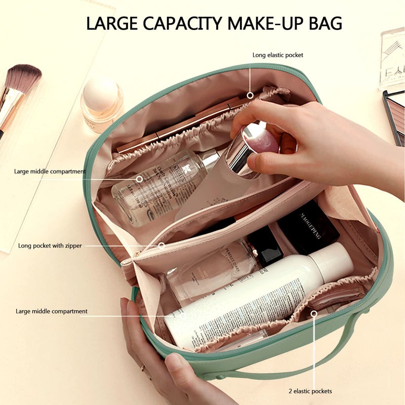 MAMUNU Large Capacity Cosmetic Bag  Travel Cosmetic Storage Bag with Handle  Portable Zipper Cosmetic Bag Toiletry Bag Makeup Bag Large with Compartments for Women Girls - Image 2